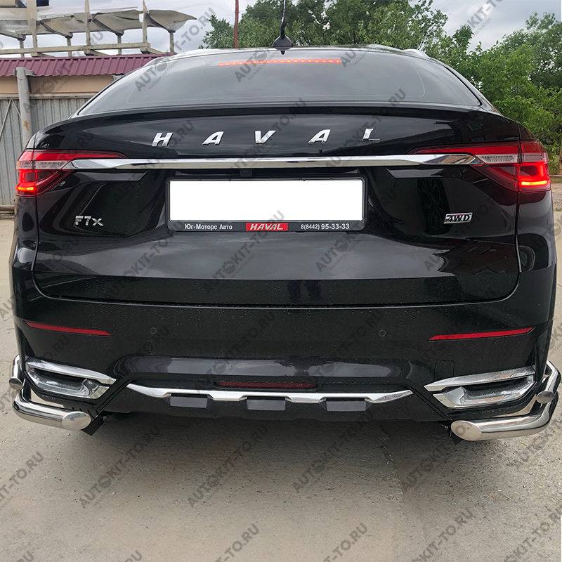 Защита заднего бампера  угловая двойная HAVAL F7X 2019-2021